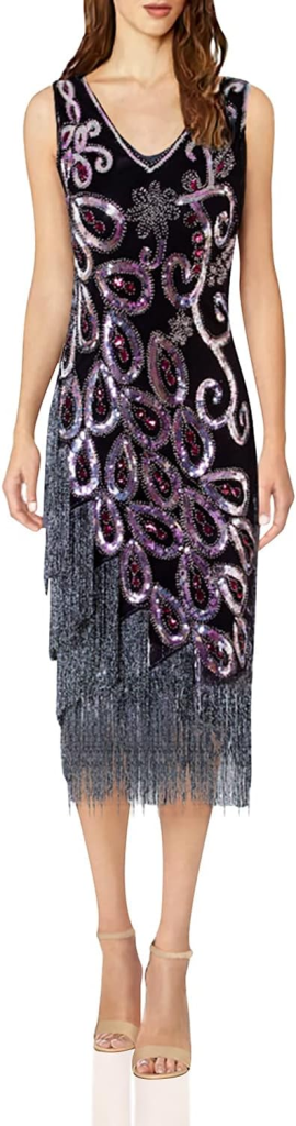 Vijiv Women's 1920s Vintage Beaded Flapper Dress