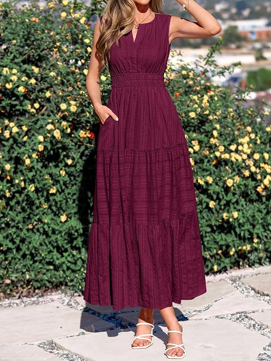 BTFBM Women's Lightweight V-Neck Midi/Maxi Dress