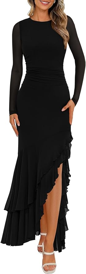 BTFBM Women's Ruched Formal Maxi Dress