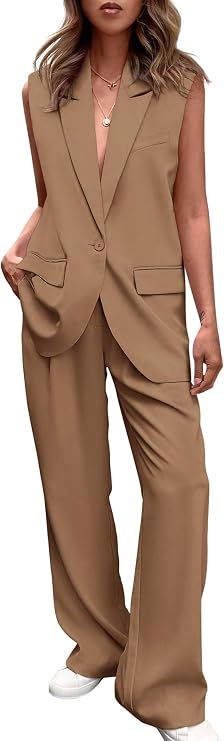 PRETTYGARDEN Women's Two-Piece Blazer and Wide Leg Pants Suit Set