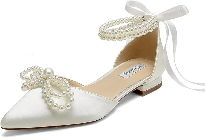 LLBubble Women's Satin Pearl Wedding Flats