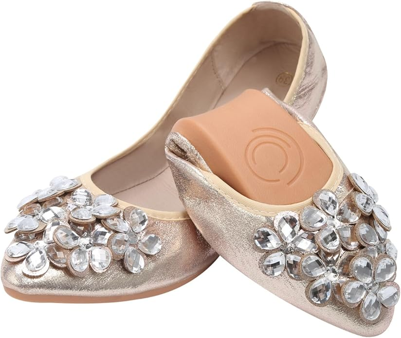 KUNWFNIX Rhinestone Wedding Ballet Flats