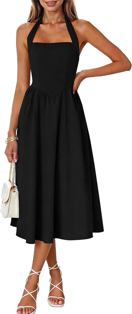 MEROKEETY Womenโs Sleeveless A-Line Midi Dress