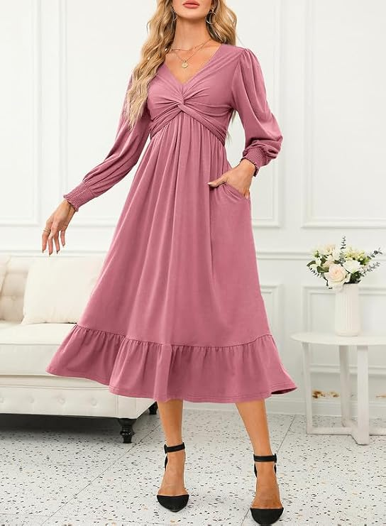 Dokotoo Womenโs Wrap V-Neck Empire Waist Maxi Dress