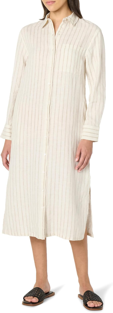 The Drop Womenโs Fiona Relaxed Linen Midi Shirt Dres
